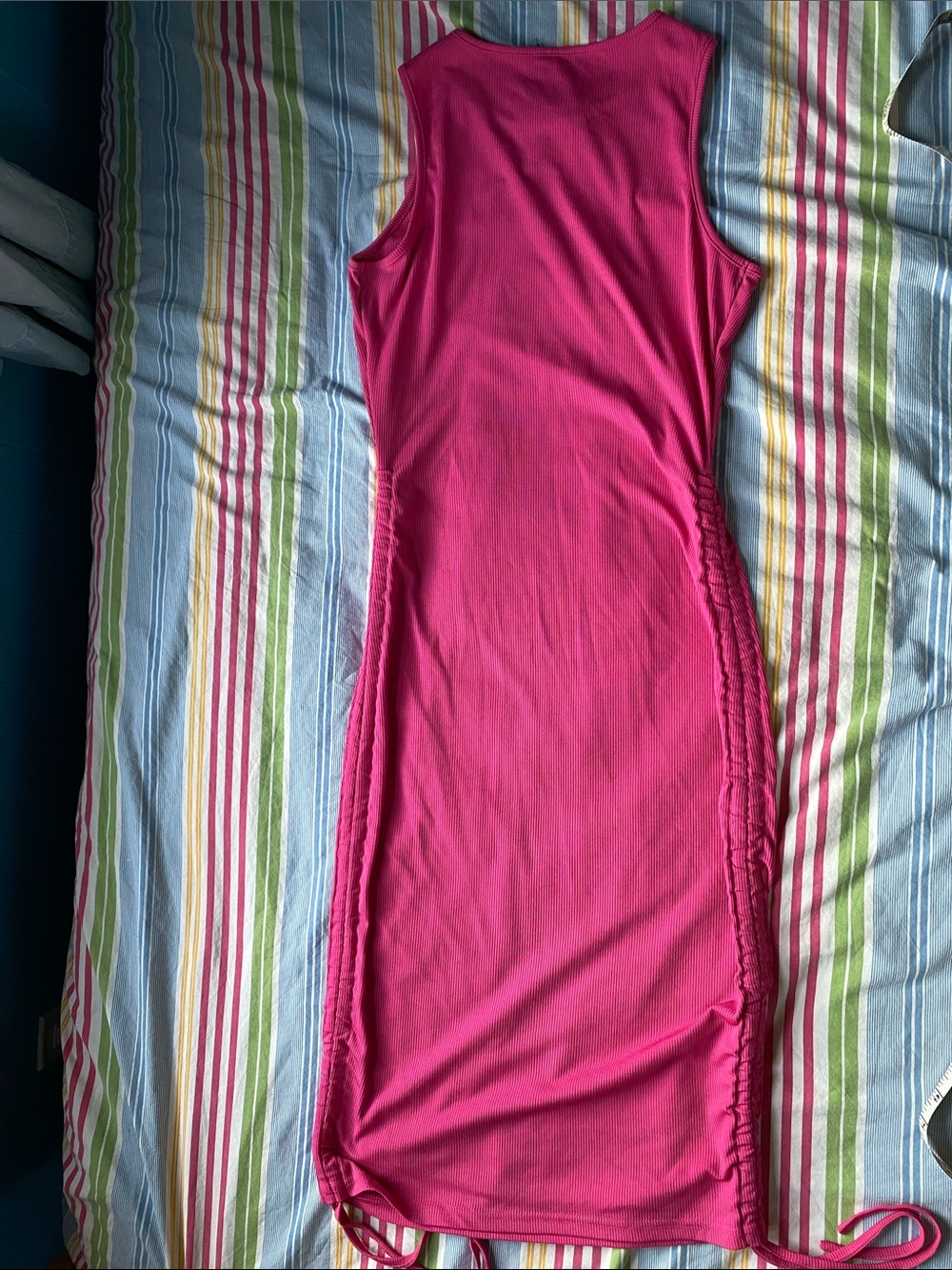 Sleeveless Ribbed Pink Midi Tank Dress - Picture 4 of 4